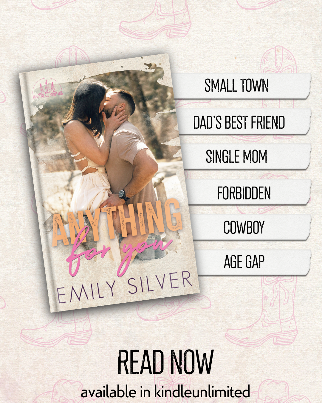Book cover of 'Anything for You' by Emily Silver with romantic scene and genre tags on a light background.