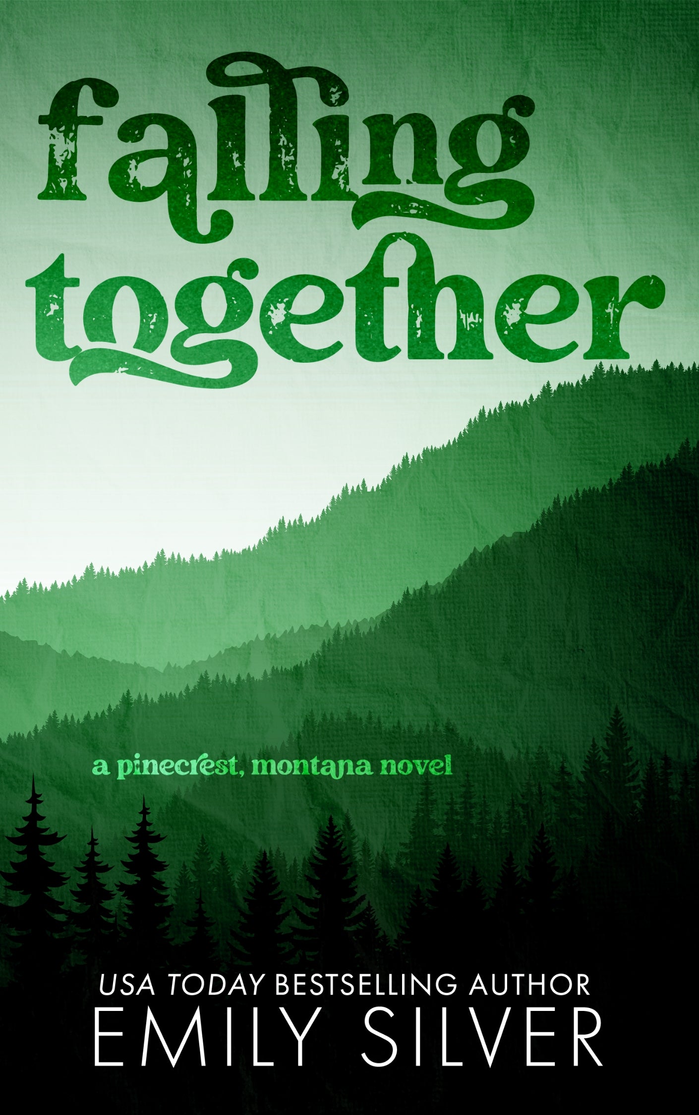 Book cover of 'Falling Together' with a green forest design