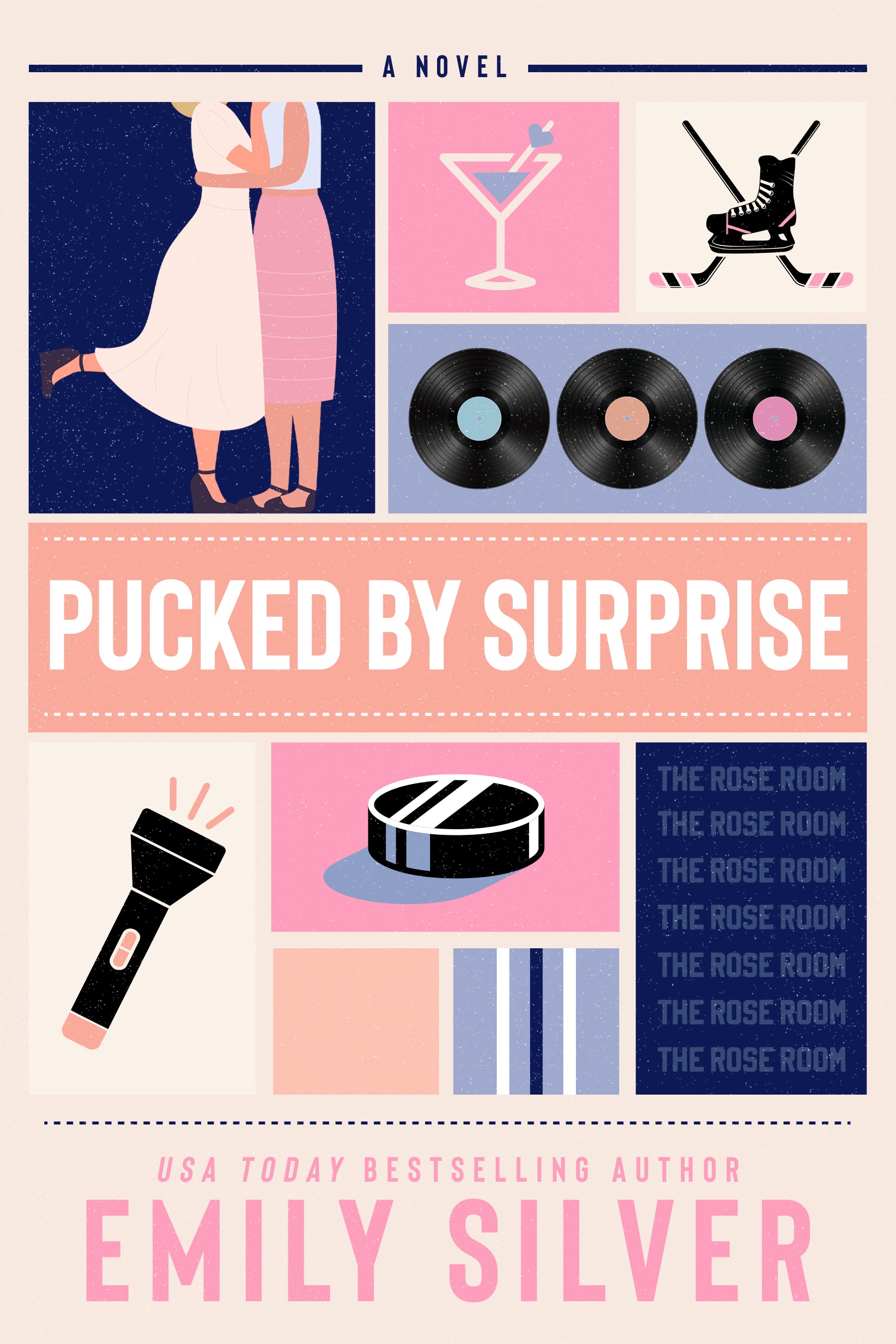Book cover of 'Pucked by Surprise' by Emily Silver with illustrations and text.