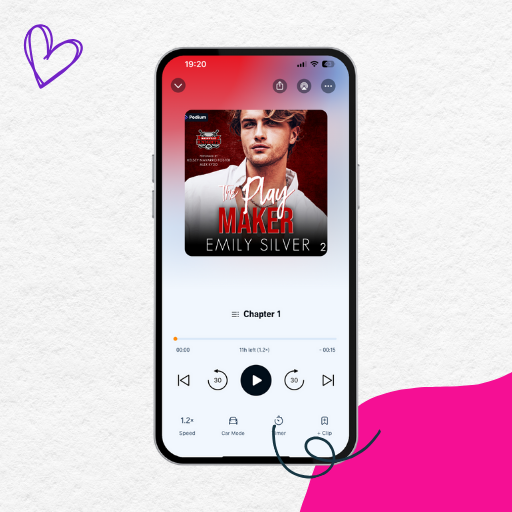 The Playmaker audiobook on a smartphone with decorative elements surrounding it